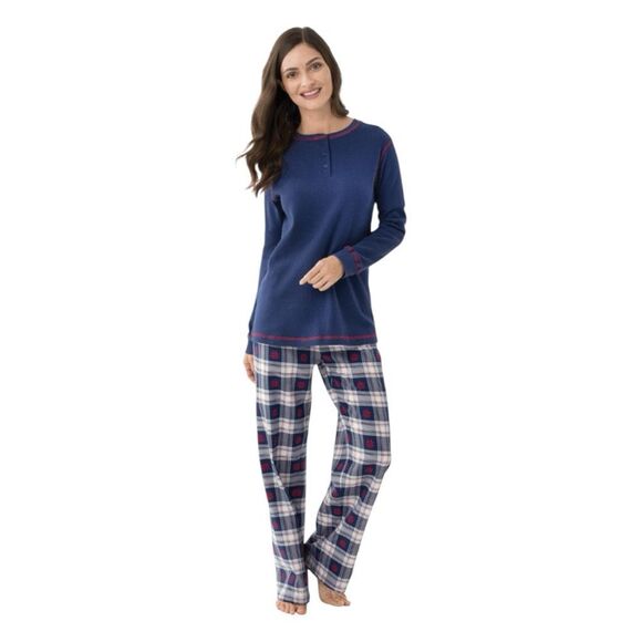 Pajamagram Snowfall Plaid Pajama Set Navy Blue Red White L - Picture 1 of 8